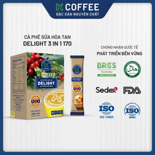 các chứng nhận cà phê sữa delight 3in1 170g