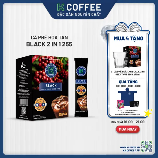 cà phê đen hòa tan black 2in1 225 mua 4 tặng 2