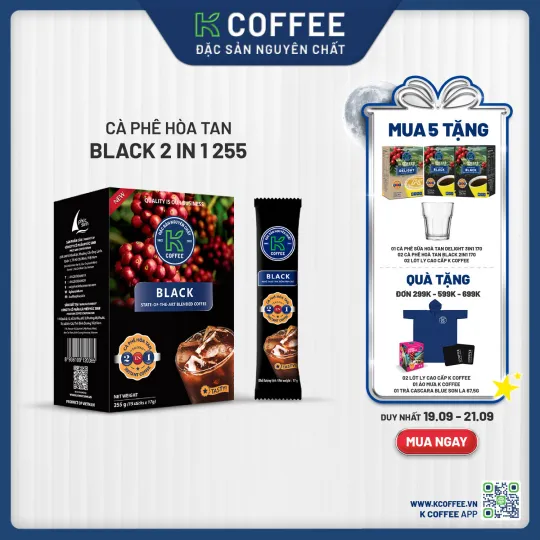 cà phê đen hòa tan black 2in1 225 mua 5 tặng 5