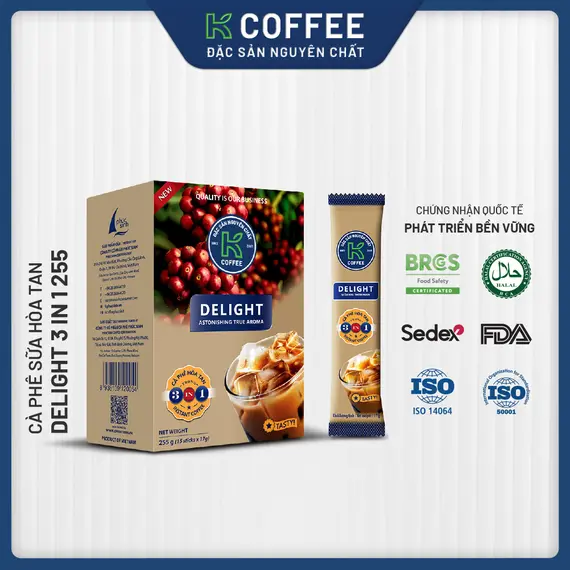 Cà Phê Sữa Hòa Tan K Delight 3in1 hộp 255g